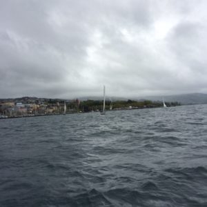 Départ Ruban Bleu 2019 : vue du bateau start devant Ouchy